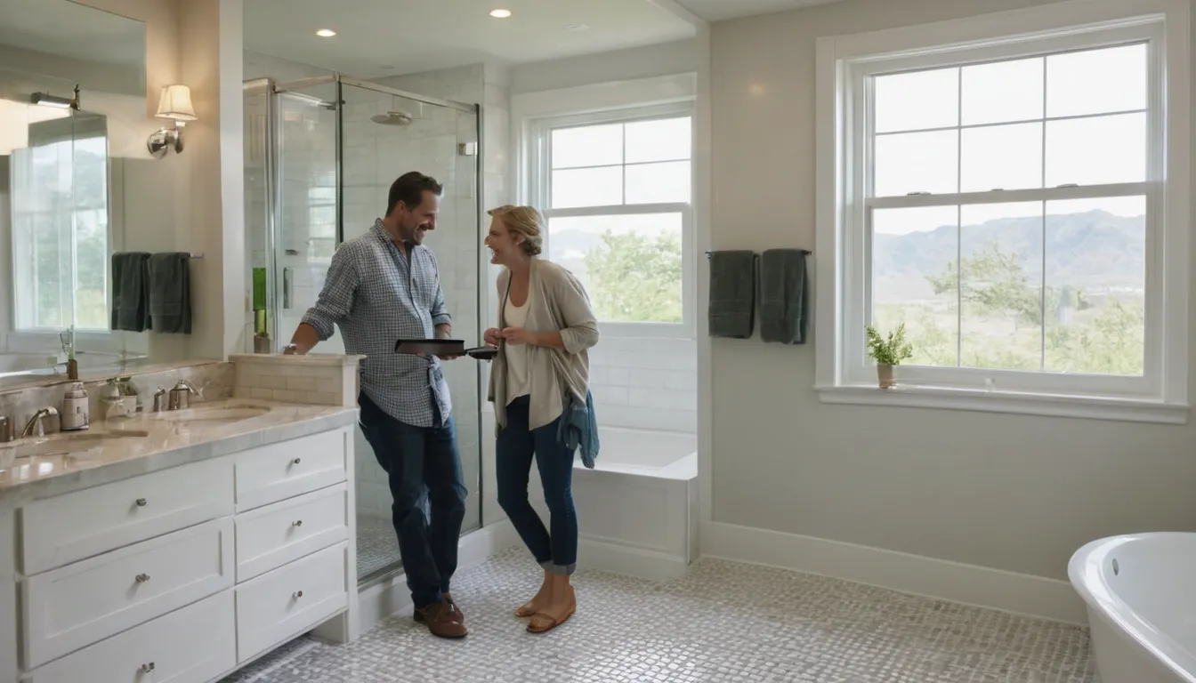 Homeowners reviewing bathroom remodel plans with a local provider in Baltimore